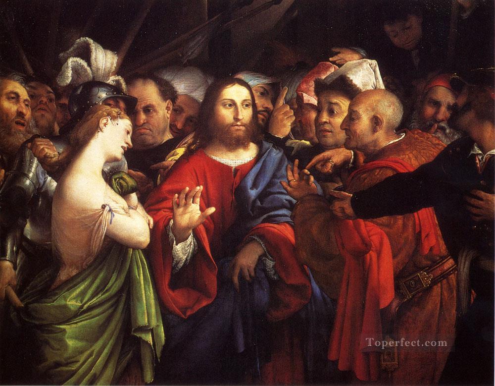 キリストと姦淫者 ルネサンス ロレンツォ・ロット油絵